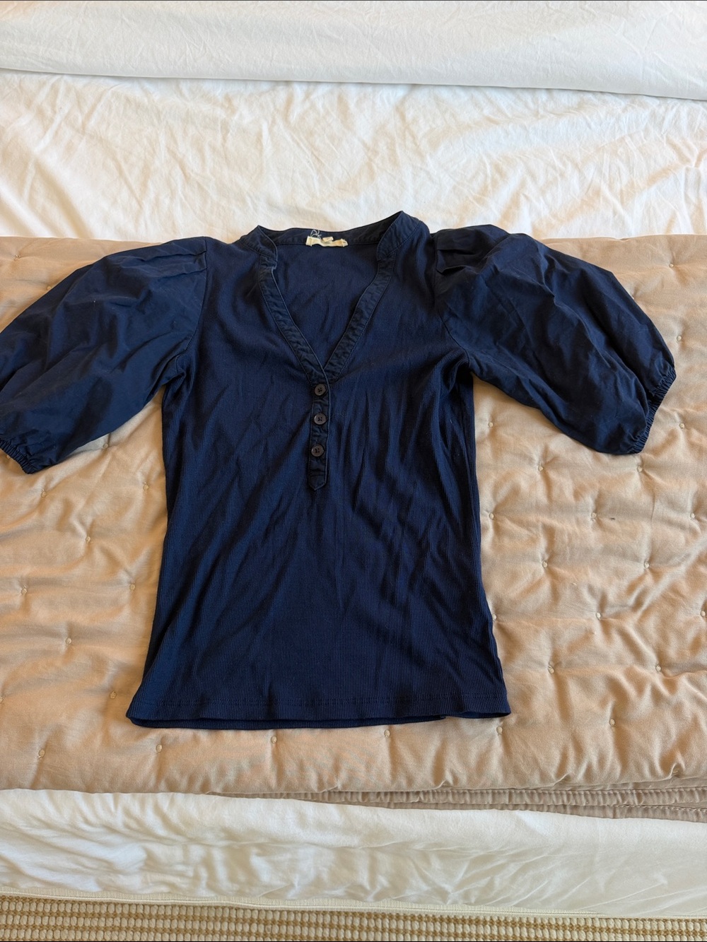 Madewell Navy Puff-Sleeve Henley Top